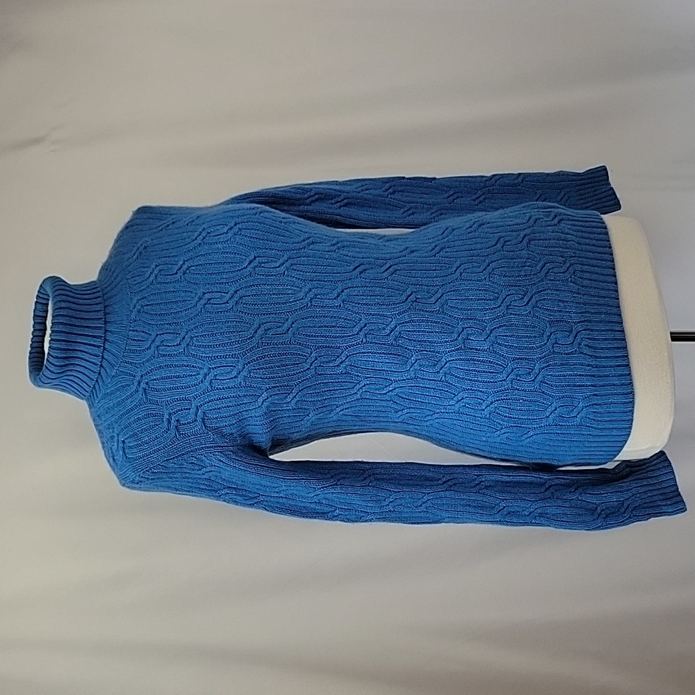 Pure Cashmere Cable Knit Turtleneck Sweater Carolina Blue Size Medium